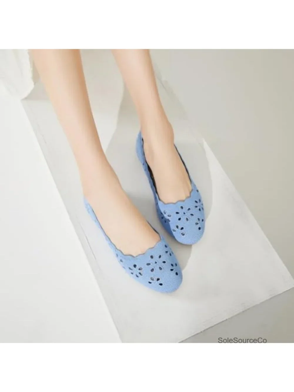 Women's Ballet Flats with Flower Eyelets Breathable Knit Slip-On Shoes